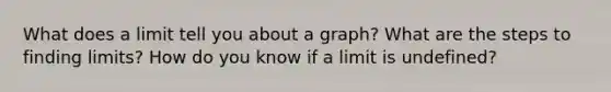 What does a limit tell you about a graph? What are the steps to finding limits? How do you know if a limit is undefined?