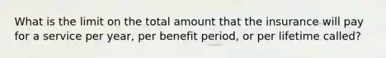 What is the limit on the total amount that the insurance will pay for a service per year, per benefit period, or per lifetime called?