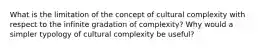 What is the limitation of the concept of cultural complexity with respect to the infinite gradation of complexity? Why would a simpler typology of cultural complexity be useful?