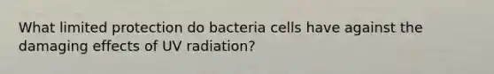 What limited protection do bacteria cells have against the damaging effects of UV radiation?