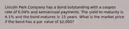 Lincoln Park Company has a bond outstanding with a coupon rate of 6.04% and semiannual payments. The yield to maturity is 6.1% and the bond matures in 15 years. What is the market price if the bond has a par value of 2,000?