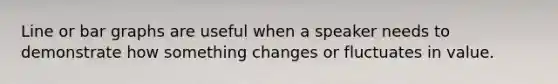 Line or bar graphs are useful when a speaker needs to demonstrate how something changes or fluctuates in value.