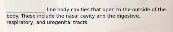 ________________ line body cavities that open to the outside of the body. These include the nasal cavity and the digestive, respiratory, and urogenital tracts.