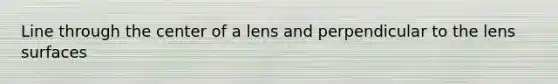 Line through the center of a lens and perpendicular to the lens surfaces