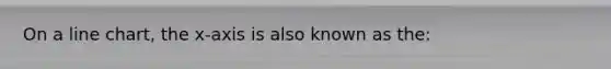 On a line chart, the x-axis is also known as the: