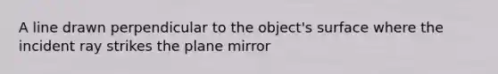 A line drawn perpendicular to the object's surface where the incident ray strikes the plane mirror