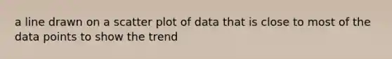 a line drawn on a scatter plot of data that is close to most of the data points to show the trend