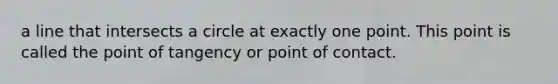 a line that intersects a circle at exactly one point. This point is called the point of tangency or point of contact.