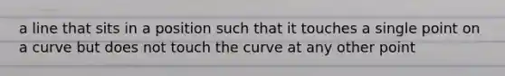 a line that sits in a position such that it touches a single point on a curve but does not touch the curve at any other point