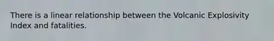 There is a linear relationship between the Volcanic Explosivity Index and fatalities.