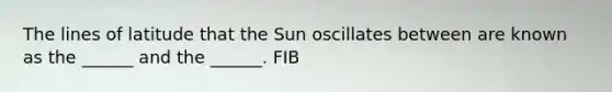 The lines of latitude that the Sun oscillates between are known as the ______ and the ______. FIB