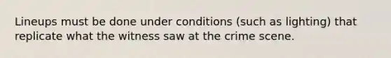 Lineups must be done under conditions (such as lighting) that replicate what the witness saw at the crime scene.