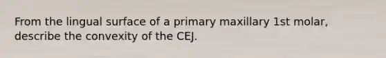 From the lingual surface of a primary maxillary 1st molar, describe the convexity of the CEJ.