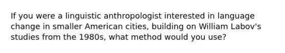 If you were a linguistic anthropologist interested in language change in smaller American cities, building on William Labov's studies from the 1980s, what method would you use?