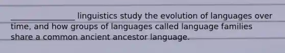 ________________ linguistics study the evolution of languages over time, and how groups of languages called language families share a common ancient ancestor language.