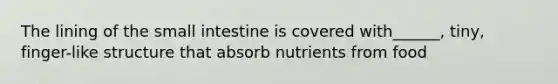 The lining of the small intestine is covered with______, tiny, finger-like structure that absorb nutrients from food