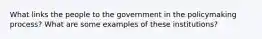 What links the people to the government in the policymaking process? What are some examples of these institutions?