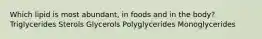 Which lipid is most abundant, in foods and in the body? Triglycerides Sterols Glycerols Polyglycerides Monoglycerides