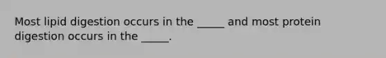 Most lipid digestion occurs in the _____ and most protein digestion occurs in the _____.