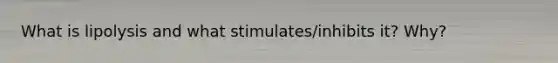 What is lipolysis and what stimulates/inhibits it? Why?