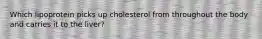 Which lipoprotein picks up cholesterol from throughout the body and carries it to the liver?