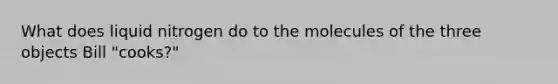 What does liquid nitrogen do to the molecules of the three objects Bill "cooks?"