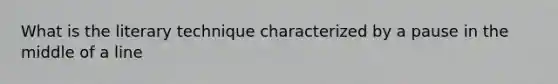 What is the literary technique characterized by a pause in the middle of a line