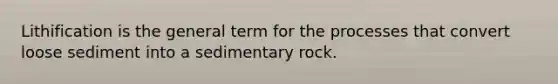 Lithification is the general term for the processes that convert loose sediment into a sedimentary rock.