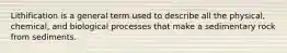 Lithification is a general term used to describe all the physical, chemical, and biological processes that make a sedimentary rock from sediments.
