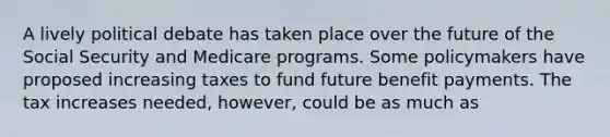 A lively political debate has taken place over the future of the Social Security and Medicare programs. Some policymakers have proposed increasing taxes to fund future benefit payments. The tax increases needed, however, could be as much as