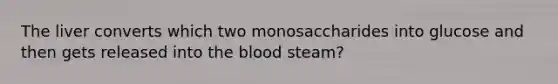 The liver converts which two monosaccharides into glucose and then gets released into the blood steam?