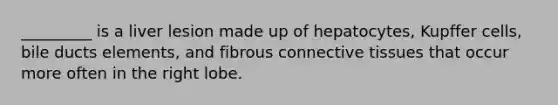 _________ is a liver lesion made up of hepatocytes, Kupffer cells, bile ducts elements, and fibrous connective tissues that occur more often in the right lobe.