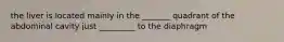 the liver is located mainly in the _______ quadrant of the abdominal cavity just _________ to the diaphragm