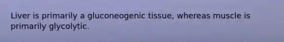 Liver is primarily a gluconeogenic tissue, whereas muscle is primarily glycolytic.