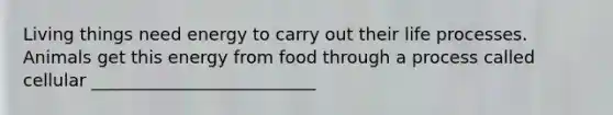 Living things need energy to carry out their life processes. Animals get this energy from food through a process called cellular __________________________