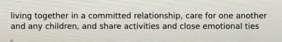 living together in a committed relationship, care for one another and any children, and share activities and close emotional ties