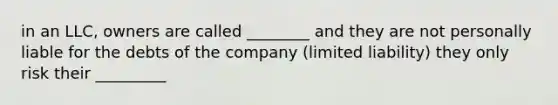 in an LLC, owners are called ________ and they are not personally liable for the debts of the company (limited liability) they only risk their _________