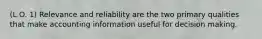 (L.O. 1) Relevance and reliability are the two primary qualities that make accounting information useful for decision making.