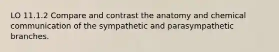 LO 11.1.2 Compare and contrast the anatomy and chemical communication of the sympathetic and parasympathetic branches.