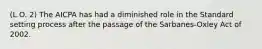 (L.O. 2) The AICPA has had a diminished role in the Standard setting process after the passage of the Sarbanes-Oxley Act of 2002.