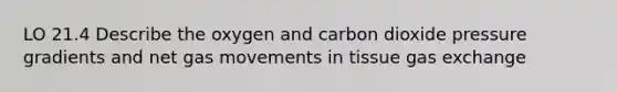 LO 21.4 Describe the oxygen and carbon dioxide pressure gradients and net gas movements in tissue gas exchange