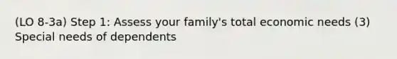 (LO 8-3a) Step 1: Assess your family's total economic needs (3) Special needs of dependents