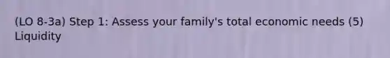 (LO 8-3a) Step 1: Assess your family's total economic needs (5) Liquidity