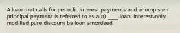 A loan that calls for periodic interest payments and a lump sum principal payment is referred to as a(n) ____ loan. interest-only modified pure discount balloon amortized