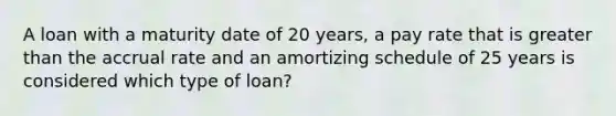 A loan with a maturity date of 20 years, a pay rate that is greater than the accrual rate and an amortizing schedule of 25 years is considered which type of loan?