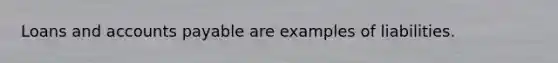 Loans and <a href='https://www.questionai.com/knowledge/kWc3IVgYEK-accounts-payable' class='anchor-knowledge'>accounts payable</a> are examples of liabilities.