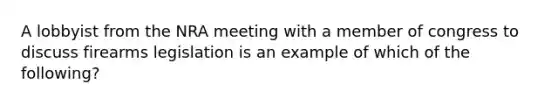 A lobbyist from the NRA meeting with a member of congress to discuss firearms legislation is an example of which of the following?