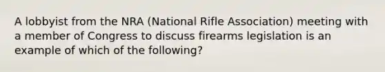 A lobbyist from the NRA (National Rifle Association) meeting with a member of Congress to discuss firearms legislation is an example of which of the following?