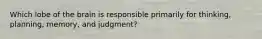 Which lobe of the brain is responsible primarily for thinking, planning, memory, and judgment?