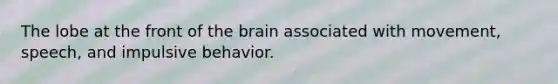 The lobe at the front of the brain associated with movement, speech, and impulsive behavior.